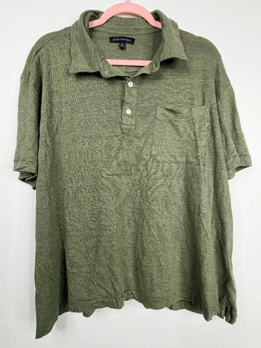 Banana Republic Linen Polo Relaxed Medium Green Heather XL #A3115